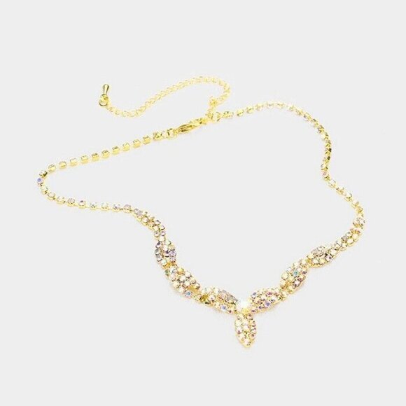 Gold Choker Necklace & Earring Set - Multicolored Crystals‎ - Picture 3 of 7